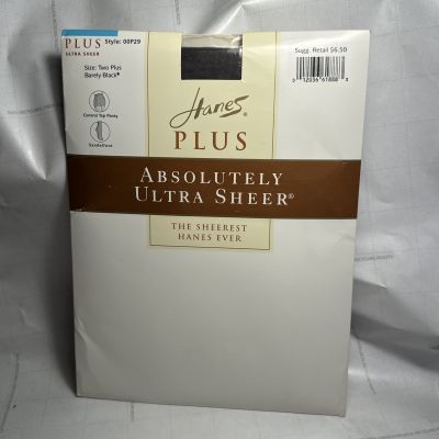 Hanes Plus Barely Black Pantyhose Sandalfoot Sheer Absolute ultra sheer Two Plus
